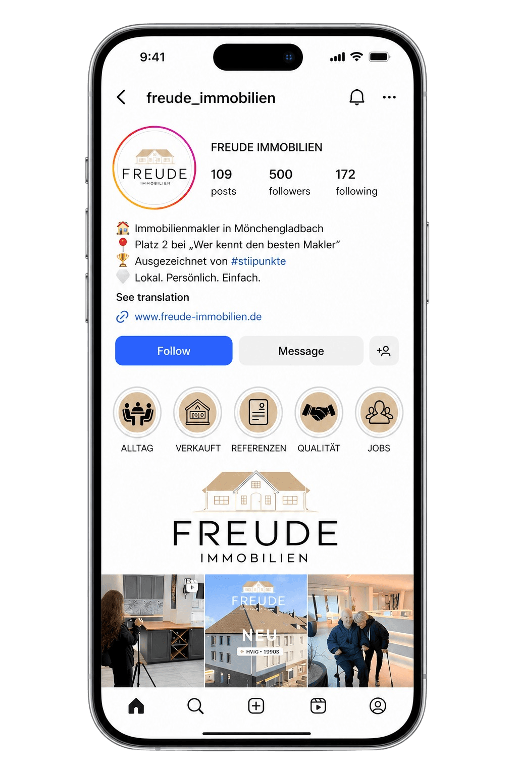 Instagram-Profil Freude Immobilien